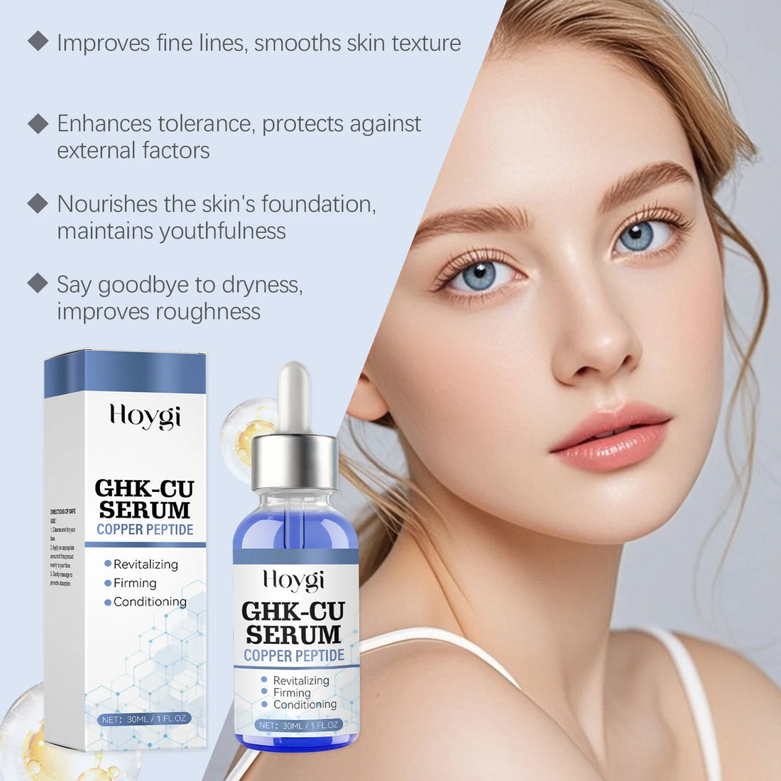 Copper Peptide Serum Anti Aging Face Serum Firming Lifting Fade Fine Lines Pore Shrinking Moisturizer Hyaluronic Acid Skin Care